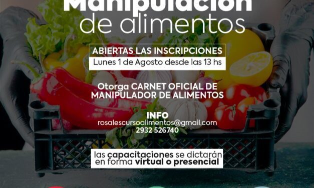 El Municipio abre inscripción para cursos gratuitos de Manipulación de Alimentos del mes de agosto